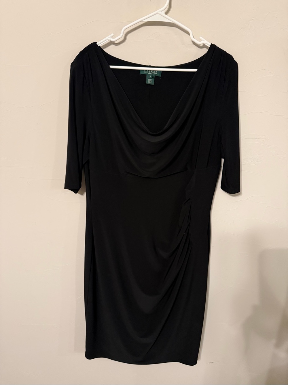 Ralph Lauren Black Cowl Neck Midi Dress with Side Ruching